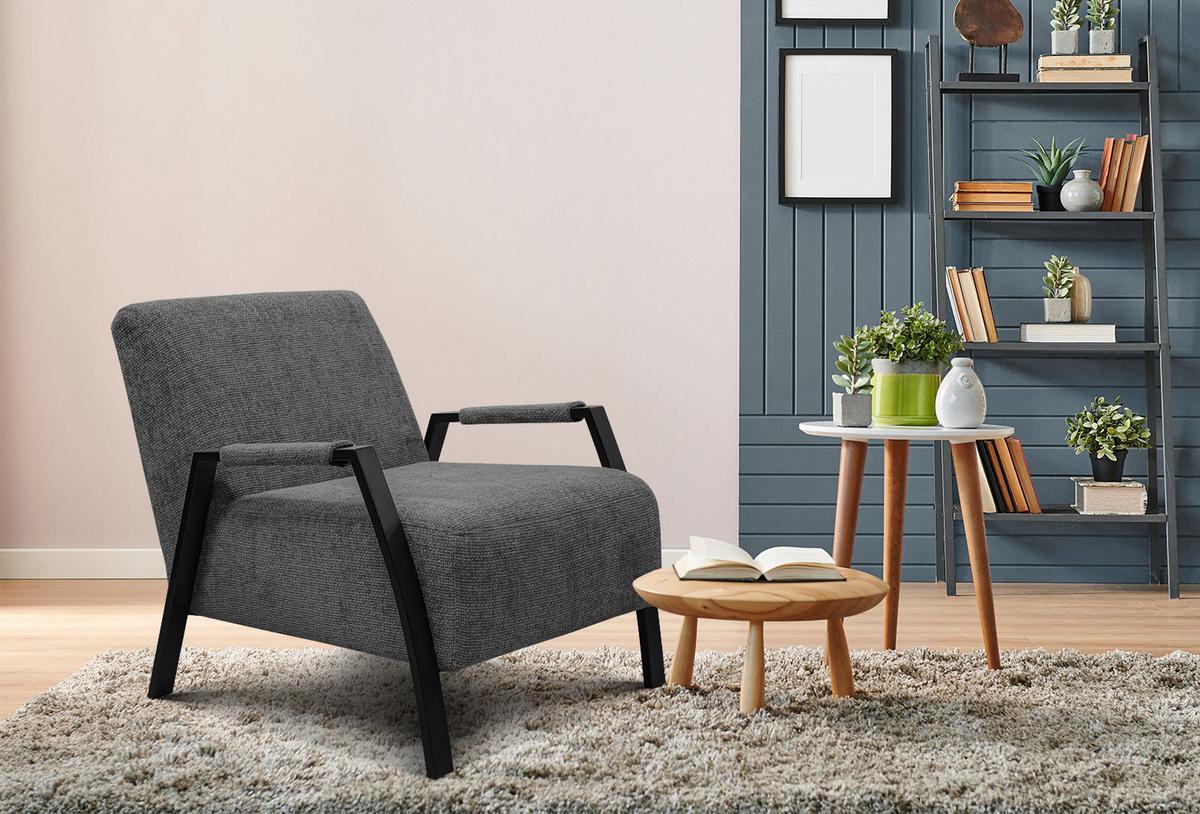 SESSEL KOBE, dunkelgrau - Dunkelgrau/Schwarz, Holz/Textil (72/76/90cm) - Wozimo
