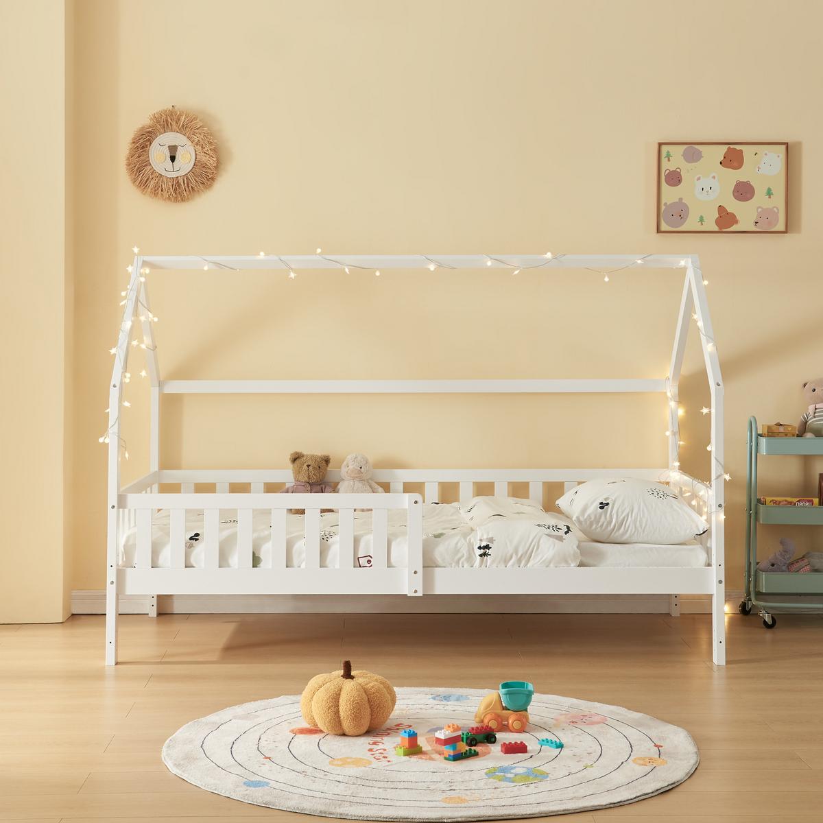 HAUSBETT Ydre - Weiß, Holz (90/200cm) - [en.casa]