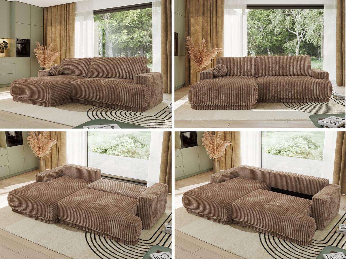 ECKSCHLAFSOFA RINA L Braun Cord - links - Schwarz/Braun, Kunststoff/Textil (267/170cm) - MKS