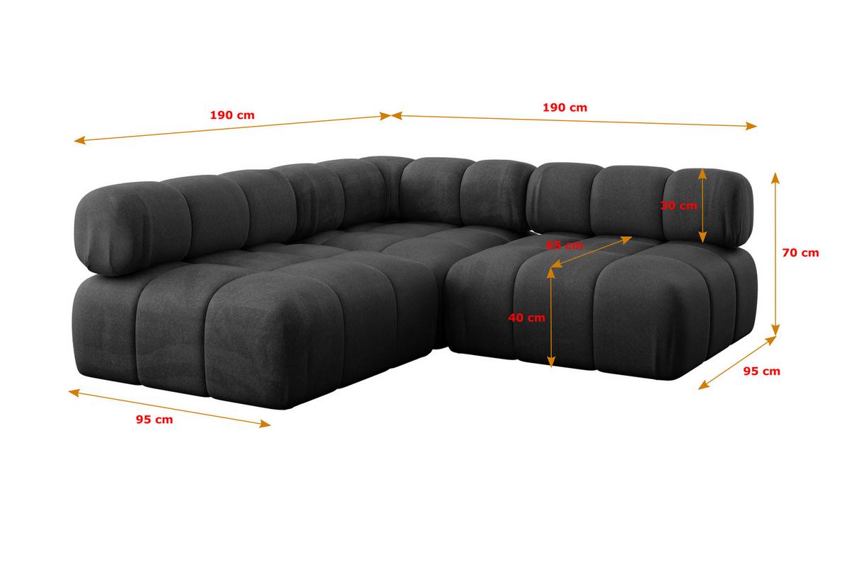ECKSOFA modulares Sofa Samaro-L1 - 190x190x70 cm Schwarz Velours - Schwarz, Holzwerkstoff/Textil (190/190cm) - ALTDECOR
