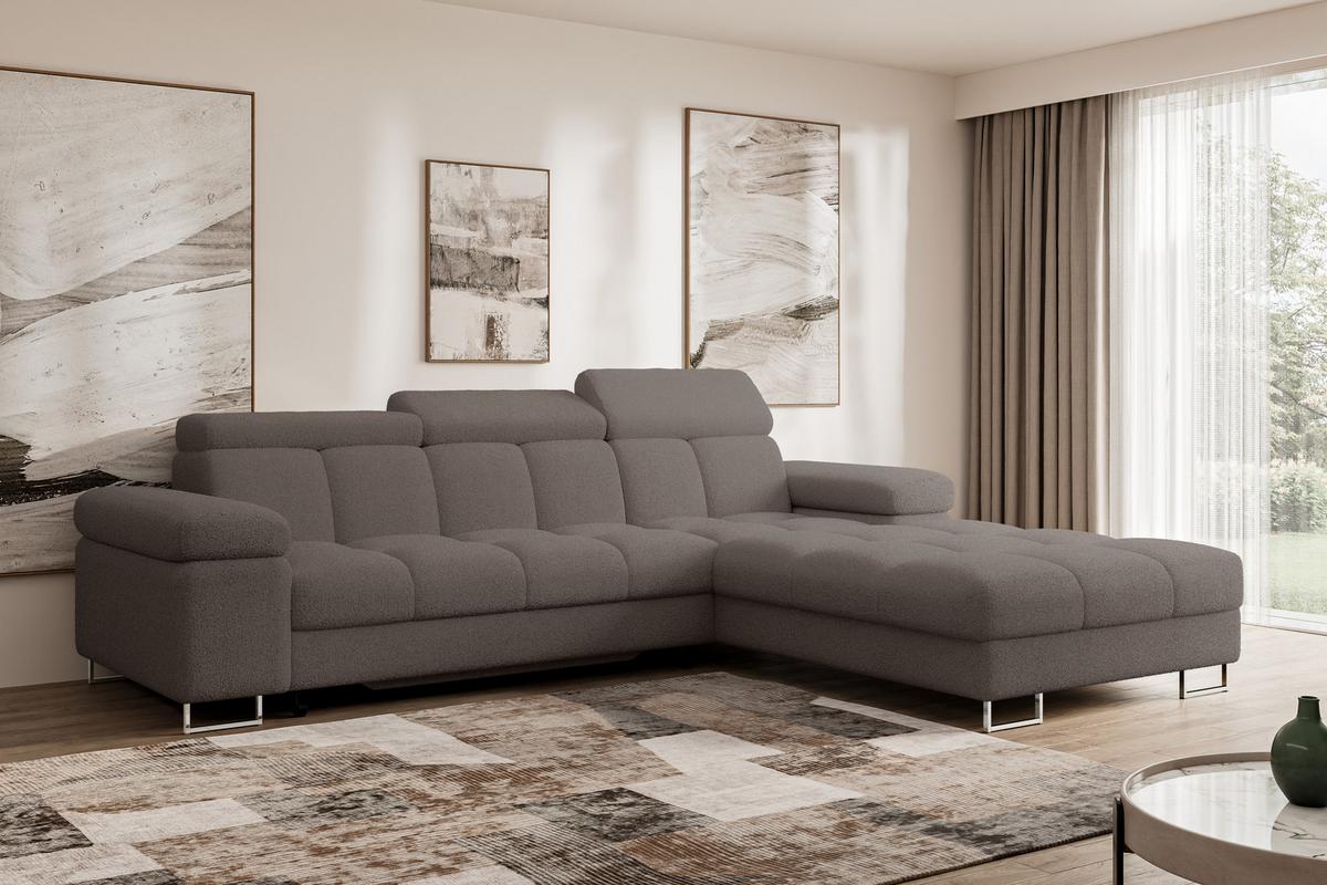 ECKSOFA mit Schlaffunktion Ottomane Rechts COMA L 271x203x79 Braun Bouclé - Dunkelbraun, Holzwerkstoff/Textil (203/271cm) - ALTDECOR