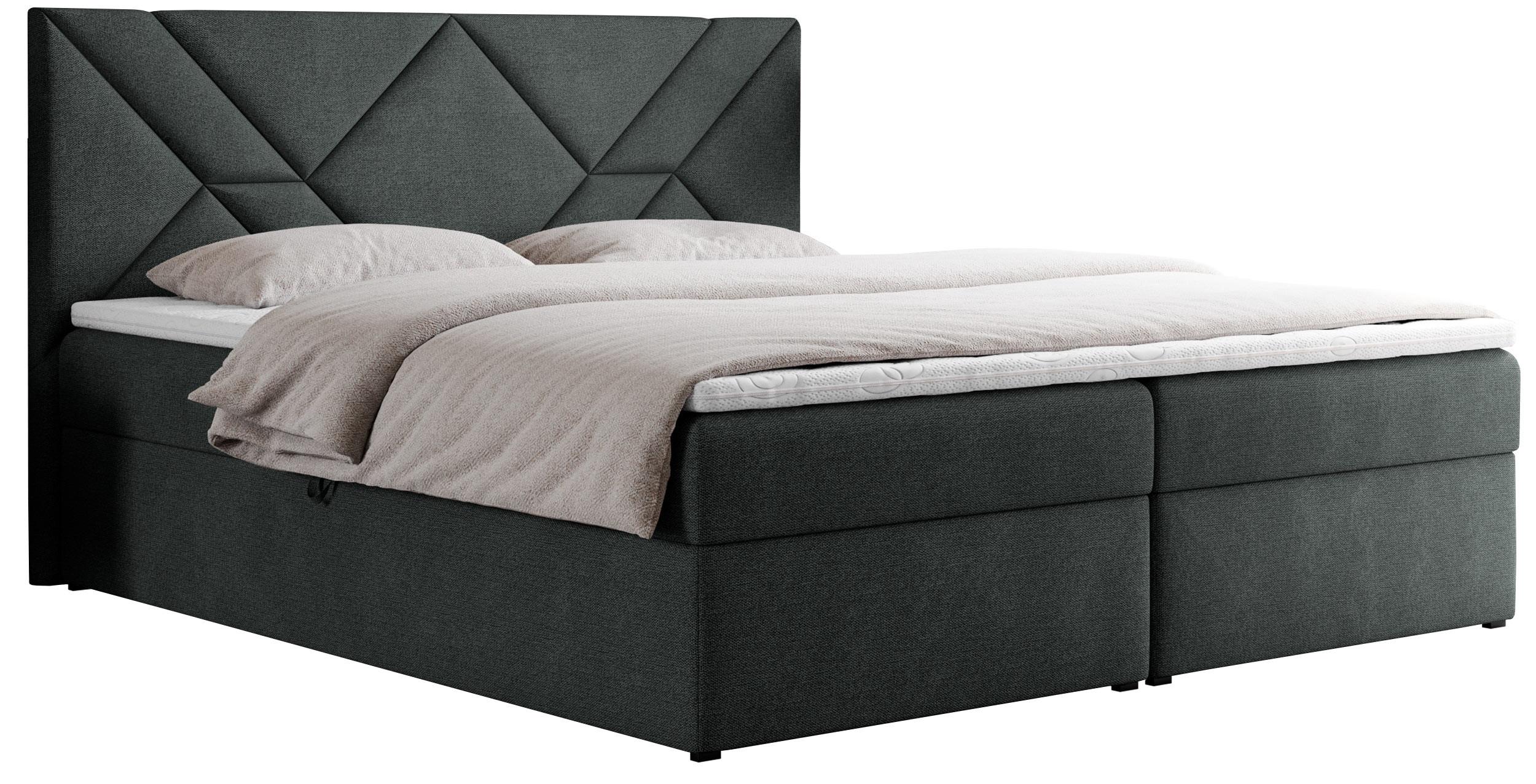BOXBETT NEOMI 140/200 - Dunkelgrau Strukture - H4 - Visco - Dunkelgrau, Holz/Textil (140/200cm)