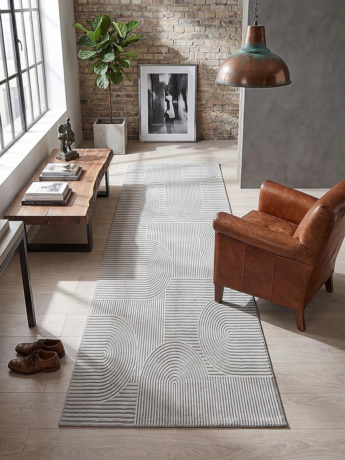 TEPPICH Kurzflor ERESMA Geometrisch Polyester Grau 80 x 150 cm - Grau, Textil (80/150cm) - KADIMA DESIGN