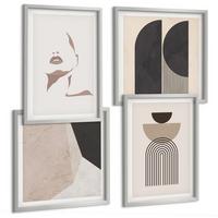 BILDER SET 4er Set - 50x50 cm & 40x60 cm Silberner Rahmen - Abstrakte weiß-braune Muster - Silberfarben, Kunststoff (50/50cm) - TULUP