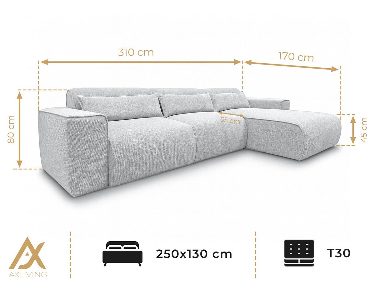ECKSOFA L Form Ruyam Hellbraun 310/165/78 cm – Schlaffunktion Rechts - Hellbraun/Schwarz, Kunststoff/Textil (310/170cm) - AX Living