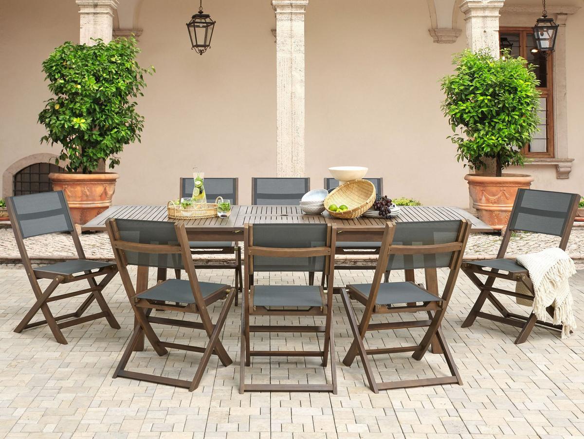 GARTENTISCH Akazienholz dunkelbraun 180-240/100 cm ausziehbar Cesana - Dunkelbraun, Holz (180/100/75cm) - Beliani