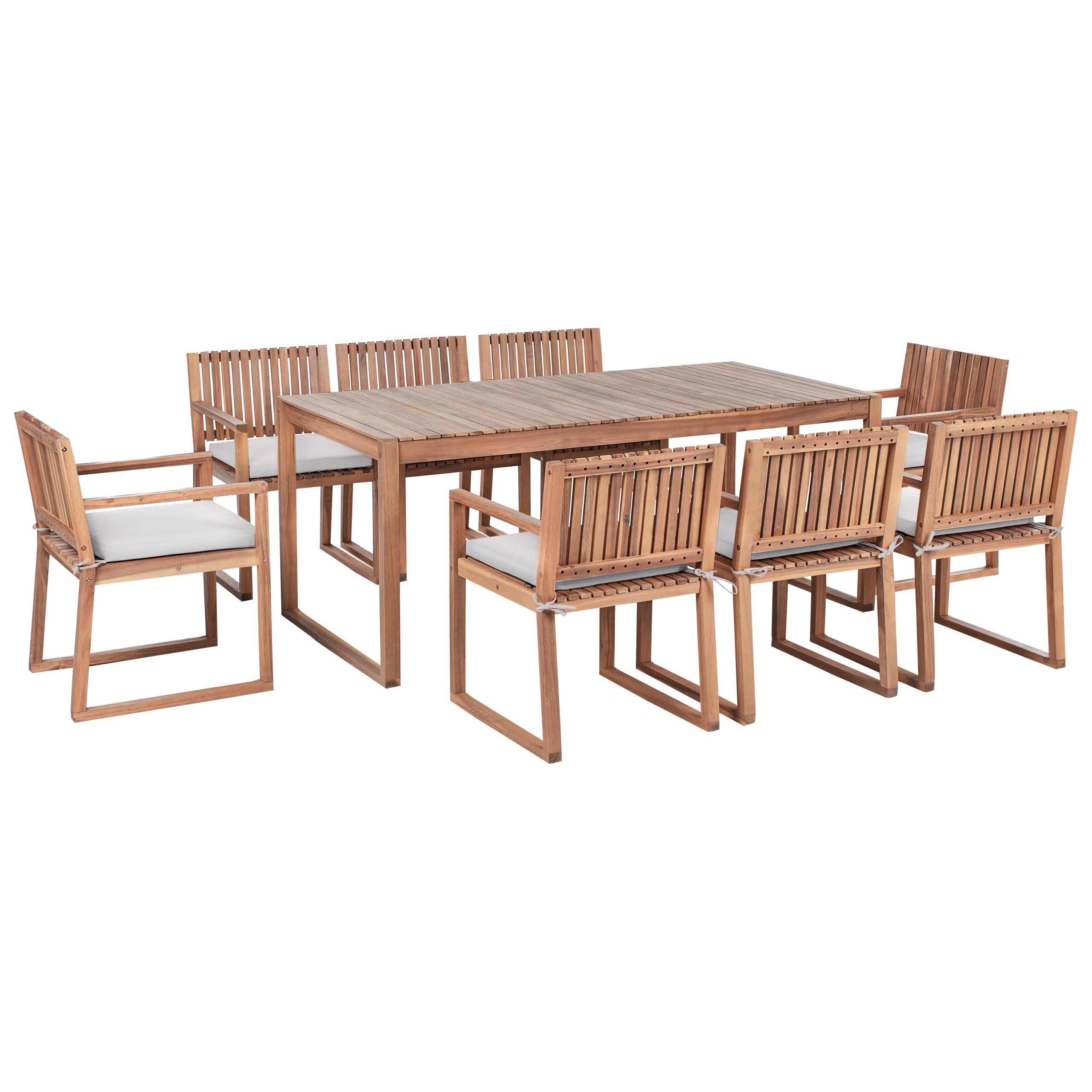 GARTENMÖBEL-SET 8-Sitzer Hellgrau zertifiziertes Akazienholz Sassari Premium - Hellbraun, Holz - Beliani