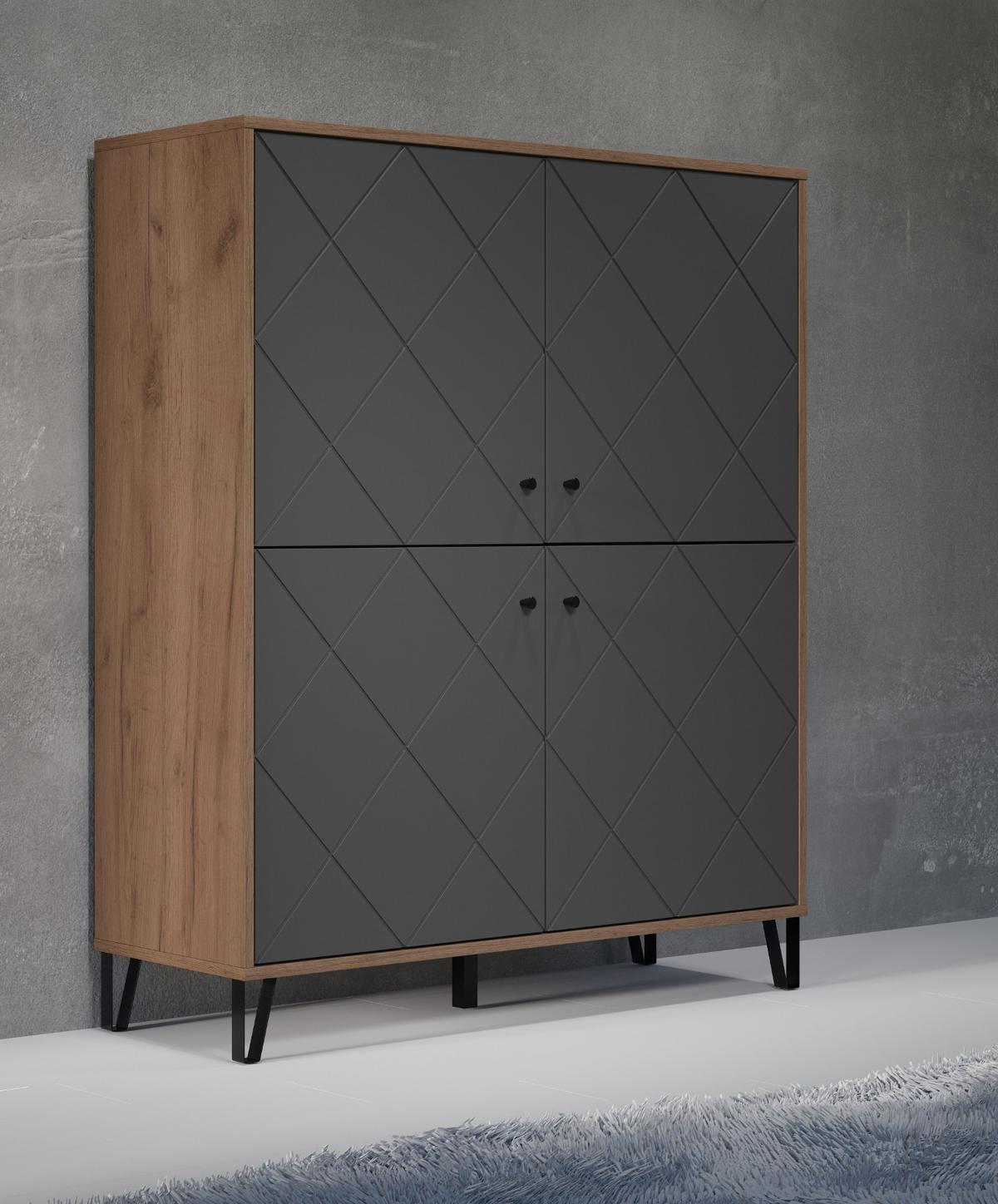 HIGHBOARD Graphite grau, Eiche Kraft Gold 123 x 136 cm, Kommode für Wohn- und Esszimmer - Eichefarben/Schwarz, Holzwerkstoff/Kunststoff (123/136/40cm) - Top.Furn