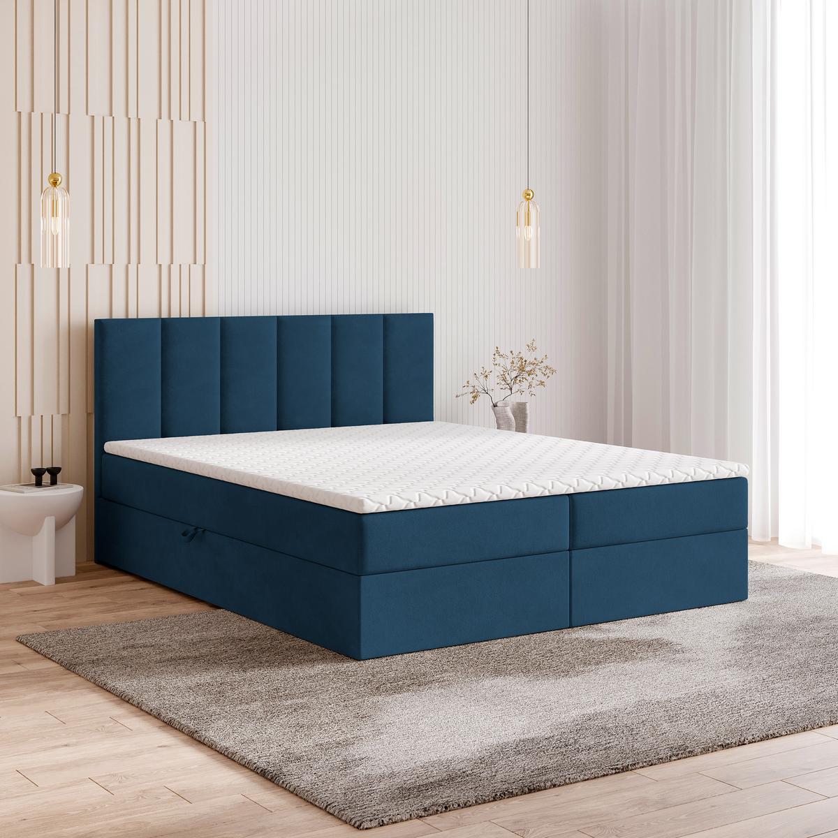 BOXBETT MERIL 140x200 cm mit Matratze und Topper - Blau - Blau, Holz (140/200cm) - MASSENO