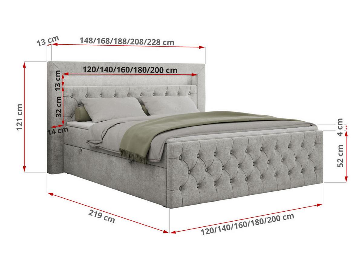 BOXBETT GOLD-9 LED 200/200 Hellgrau Struktur - H4 - Hellgrau, Holz/Textil (200/200cm) - MKS