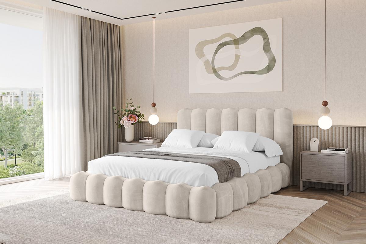 POLSTERBETT mit Bettkasten und Lattenrost, Bett mit Matratze H3/H4 - SORA 180x200 Beige - Beige, Holzwerkstoff/Textil (180/200cm) - ALTDECOR