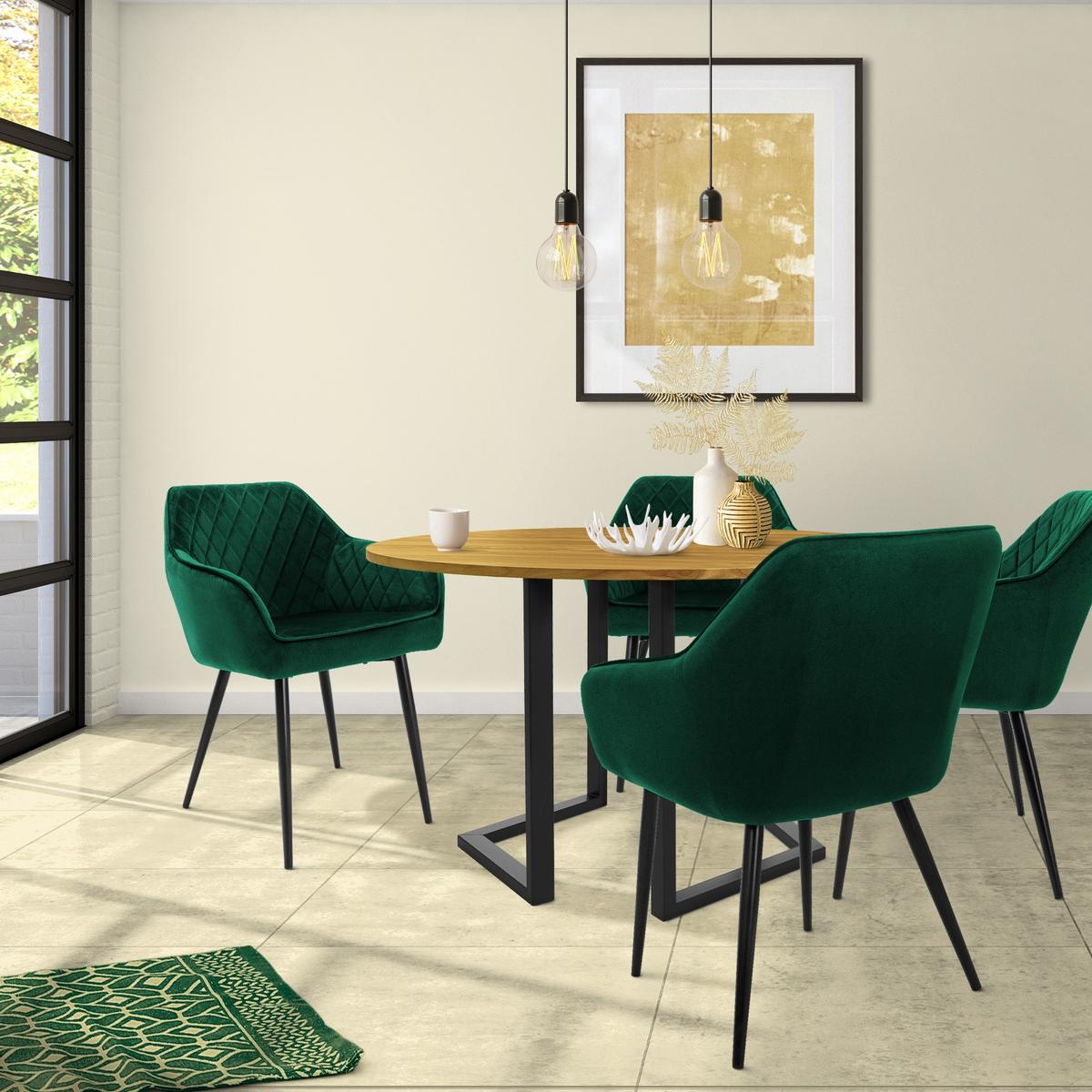 ESSZIMMERSTUHL 4er Set Dunkelgrün Samt - Dunkelgrün/Schwarz, Textil/Metall (60/80/63cm) - ML-DESIGN