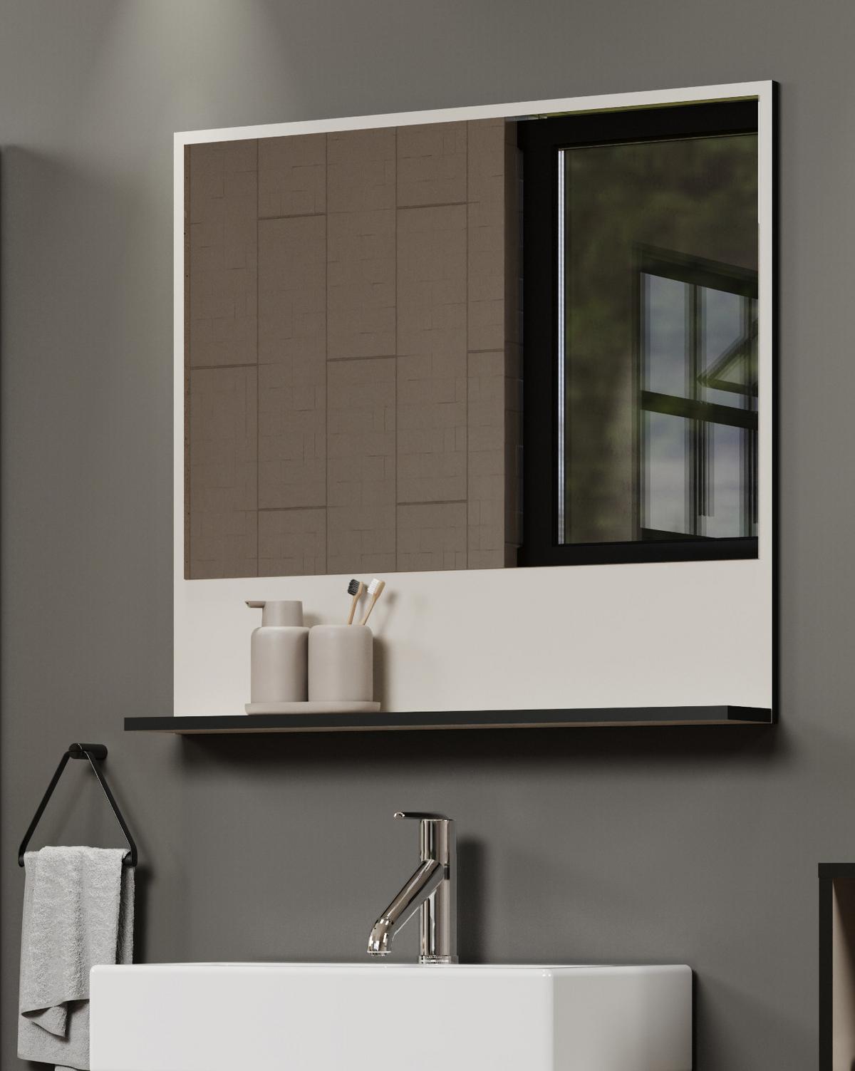 BADSPIEGEL Kaschmir, grau 80 cm, Badezimmer Spiegel mit Ablage - Kaschmir/Grau, Glas/Holzwerkstoff (80/74/14cm) - Top.Furn