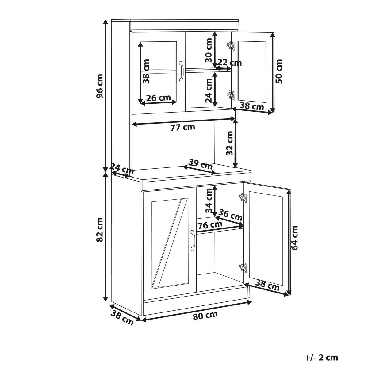 VITRINE mit Glastüren 80 cm Braun/Weiß Kalbarri - Messingfarben/Weiß, Holzwerkstoff (80/178/39cm) - Beliani