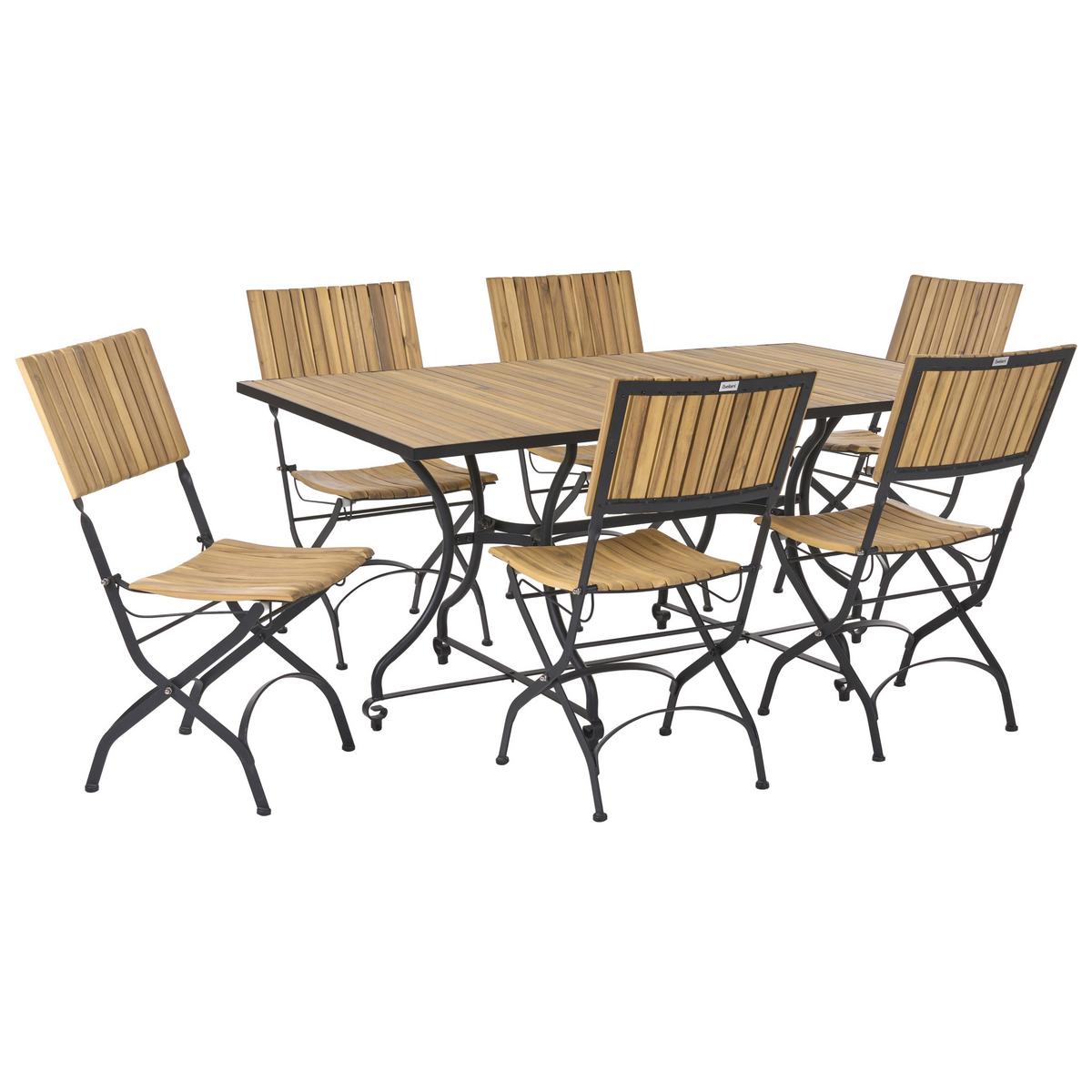 GARTENMÖBEL-SET 6-Sitzer Hellbraun Akazienholz klappbar Lascari - Hellbraun, Holz - Beliani