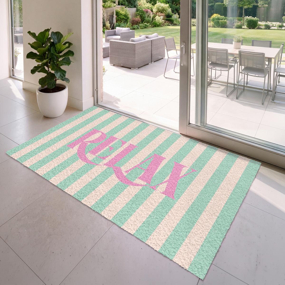 FUSSMATTE Rosa – Grün – Streifen – Entspannung 180x120 cm - Mintgrün, Kunststoff (180/0.4cm) - MuchoWow