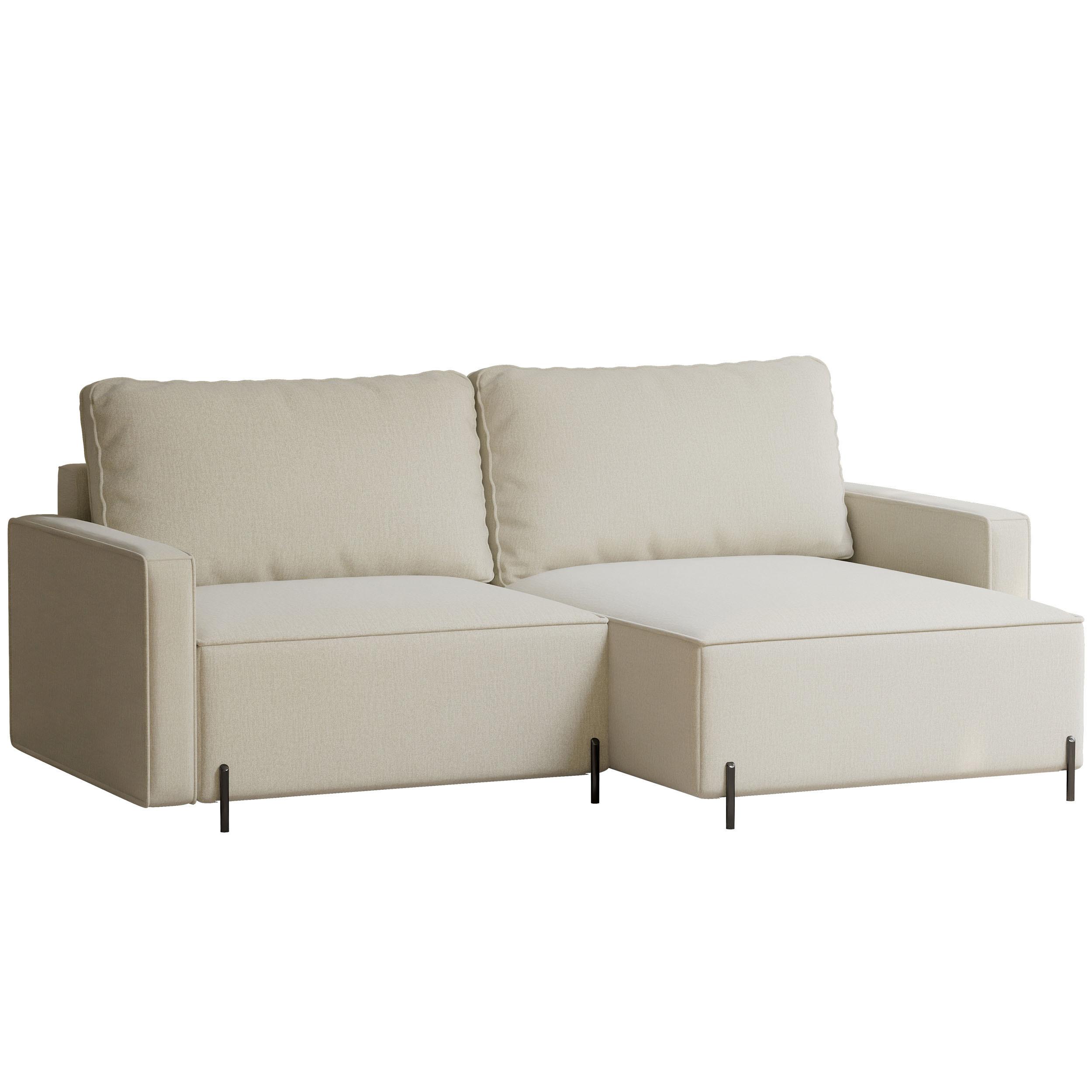 ECKSOFA LEO Rechts, mit Schlaffunktion und Bettkasten, Creme - Creme, Textil/Metall (229/148cm) - Idohome