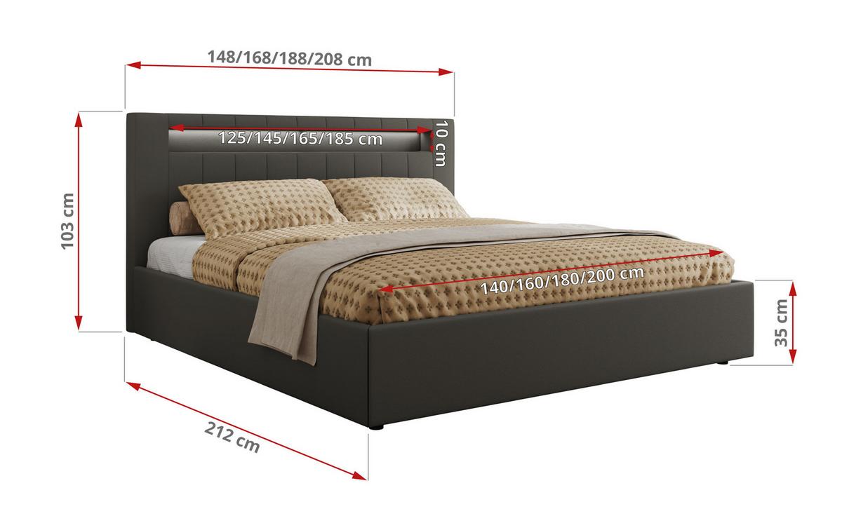 POLSTERBETT GOLD 5 CLASSIC 160/200 - Grau Kunstleder - Multipocket-Matratze - Grau, Textil (160/200cm) - MKS
