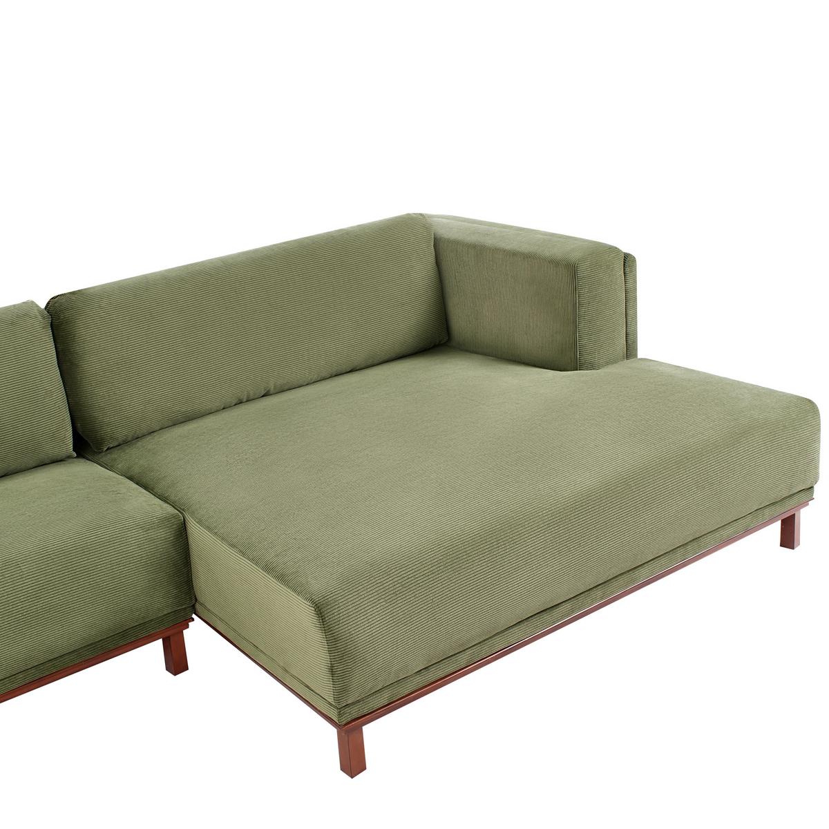 ECKSOFA 4-Sitzer Cord Grün linksseitig Veng - Hellbraun/Braun, Textil (310/155cm) - Beliani