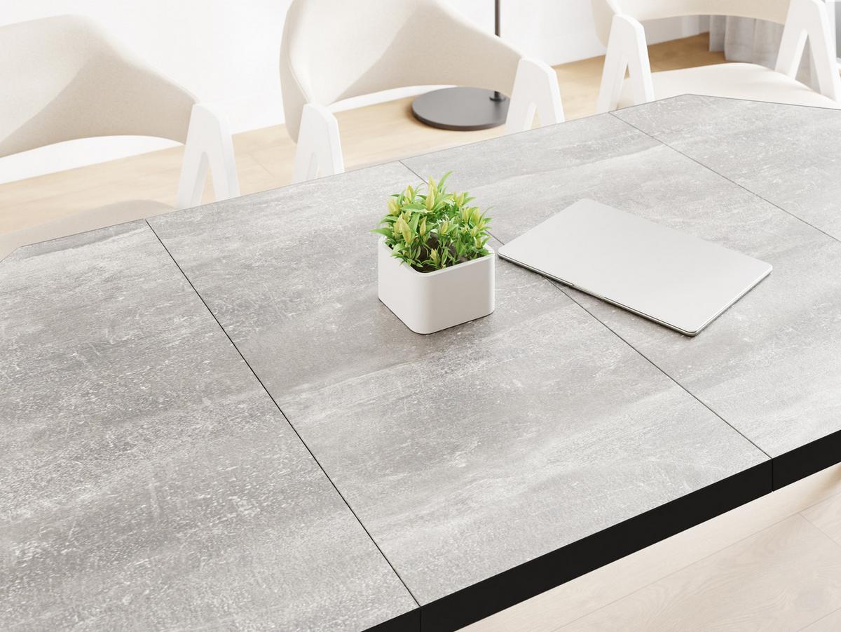 ESSTISCH Diamond Black achteckiger ausziehbarer, Grauer Beton 100-200/100/76 cm - Hellgrau/Schwarz, Holz/Holzwerkstoff (100/200/77cm) - WFL GROUP