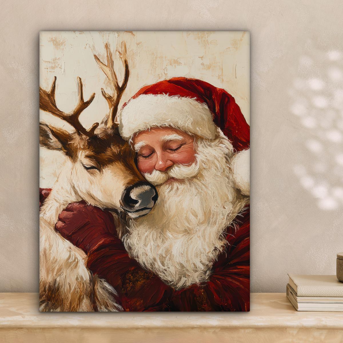 LEINWANDBILD Weihnachtsmann - Rentier - Weihnachten Room Decor 30x40 cm - Rotbraun, Textil (30/40cm) - MuchoWow