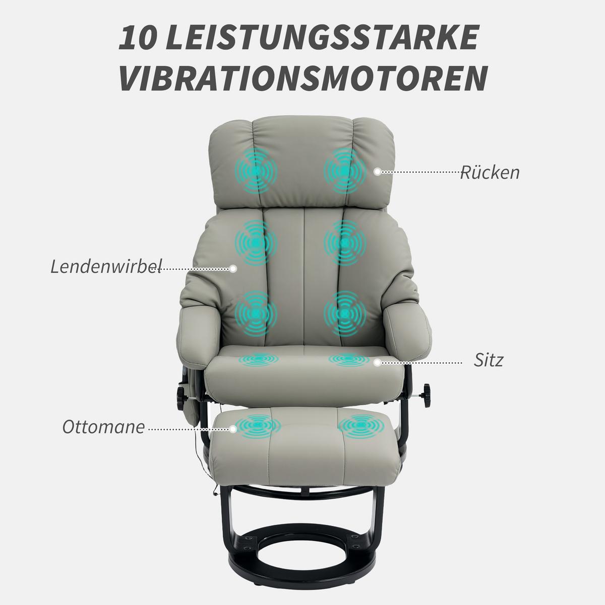 RELAXSESSEL mit Fußhocker, Massagesessel mit Liegefunktion Fernbedienung Grau - Greige/Schwarz, Kunststoff/Metall (80/102/76cm) - HOMCOM