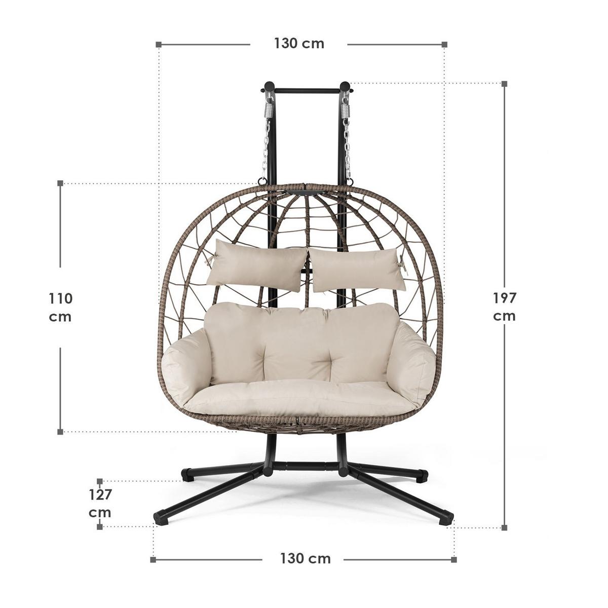 XXL-KORBHÄNGESESSEL Aria beige inkl. waschbare Bezüge - Naturfarben, Kunststoff/Metall (130/197/127cm) - Juskys