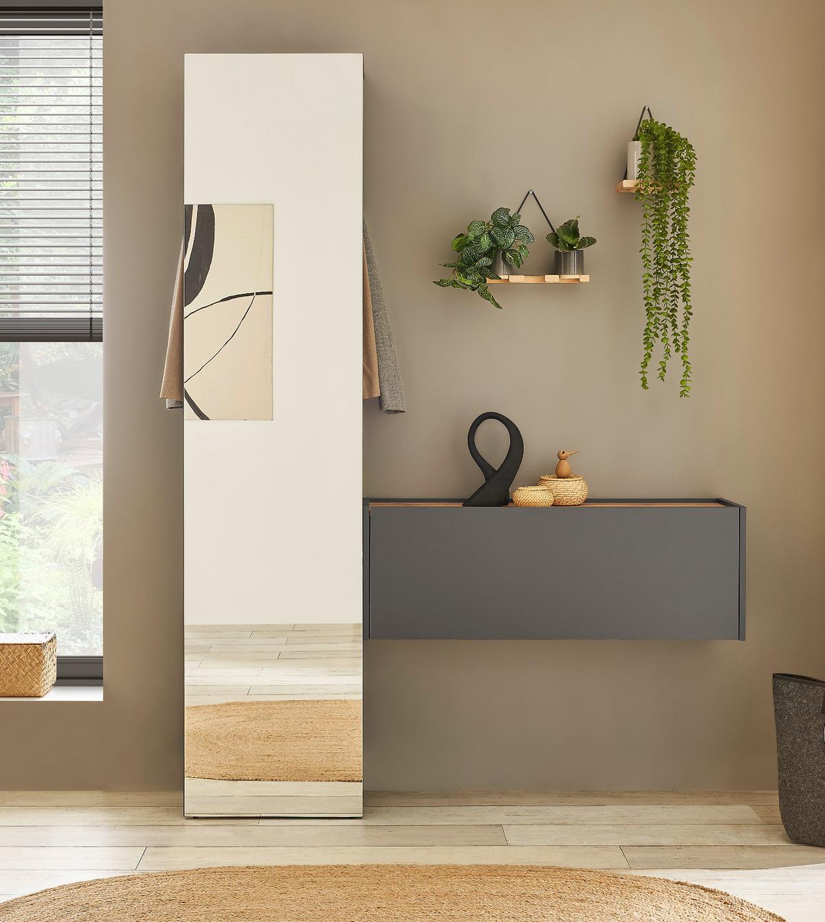 HÄNGESCHRANK grau matt, Eiche Wotan 100 cm, Schuhschrank hängend - Eiche Wotan/Grau, Holzwerkstoff/Metall (100/35/30cm) - Furn.Design