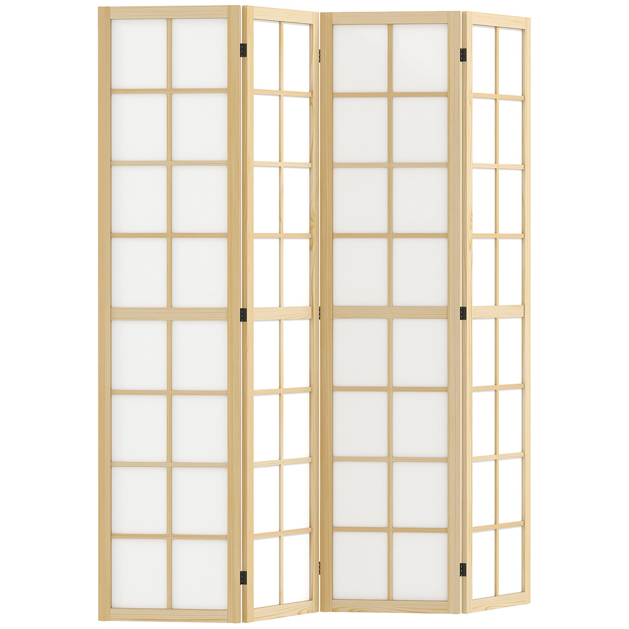 PARAVENT 4-teilig 160 x 170 cm Trennwand Raumteiler für Wohnzimmer Natur - Naturfarben, Holz (1.7/170/160cm) - HOMCOM