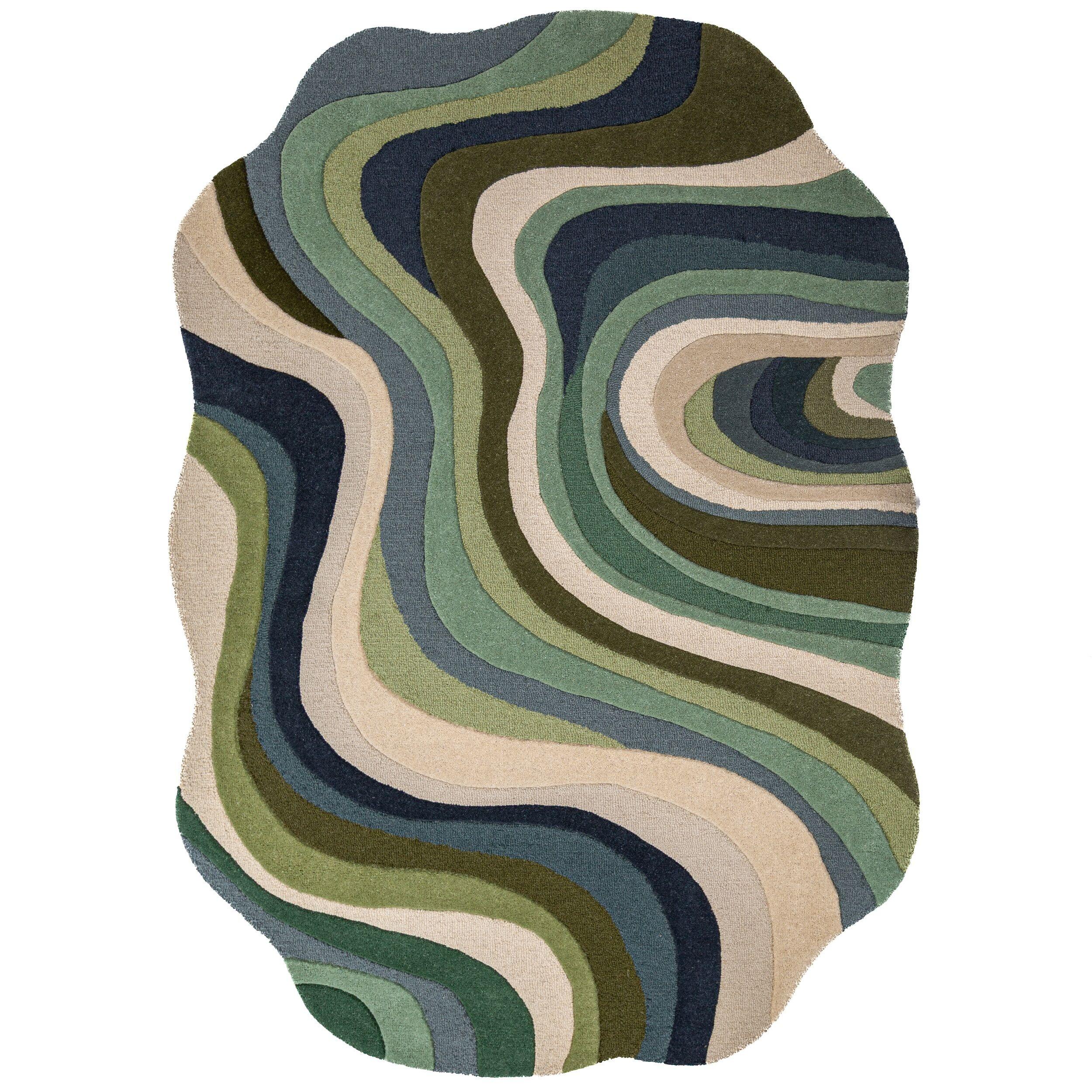 TEPPICH aus Wolle, handgetuftet, EFFRA, in Erdtöne-Grün, Wellen-Swirl, 160 x 230 cm - Grün, Textil (160/230cm) - KADIMA DESIGN
