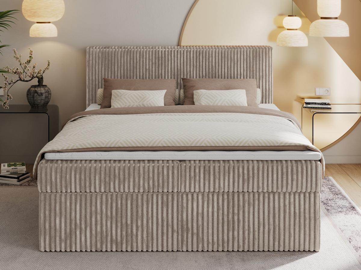 BOXBETT TILIANO 160/200 - Hellbraun Cord - H4 - Hellbraun, Textil (160/200cm) - MKS