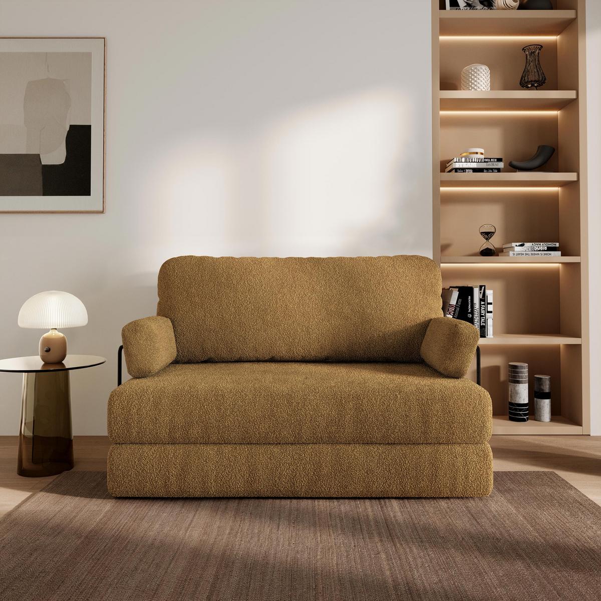 BETTSOFA KESTE aus Schaumstoff Bucle-Stoff Orange Schlaffunktion - Gelb, Textil (140/86/60cm) - MASSENO