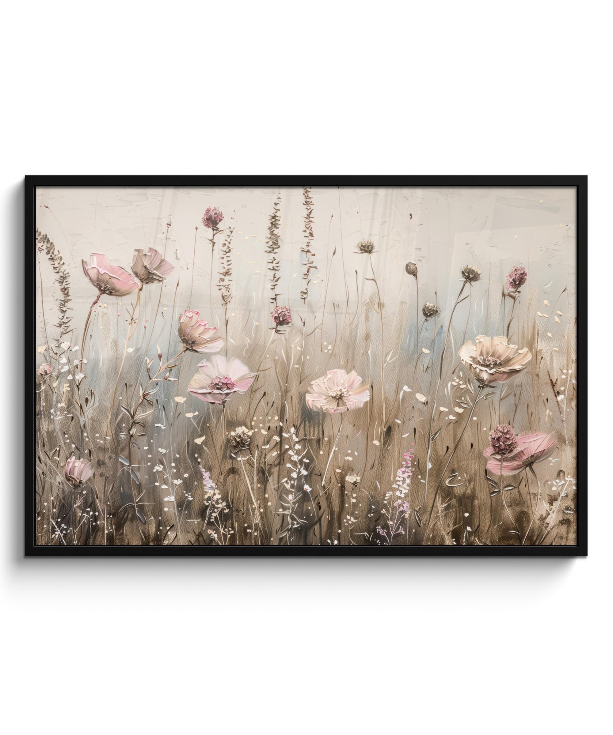 POSTER MIT RAHMEN Blumen - Rosa - Modern - Beige 120x80 cm - Beige, Papier (120/80cm) - MuchoWow