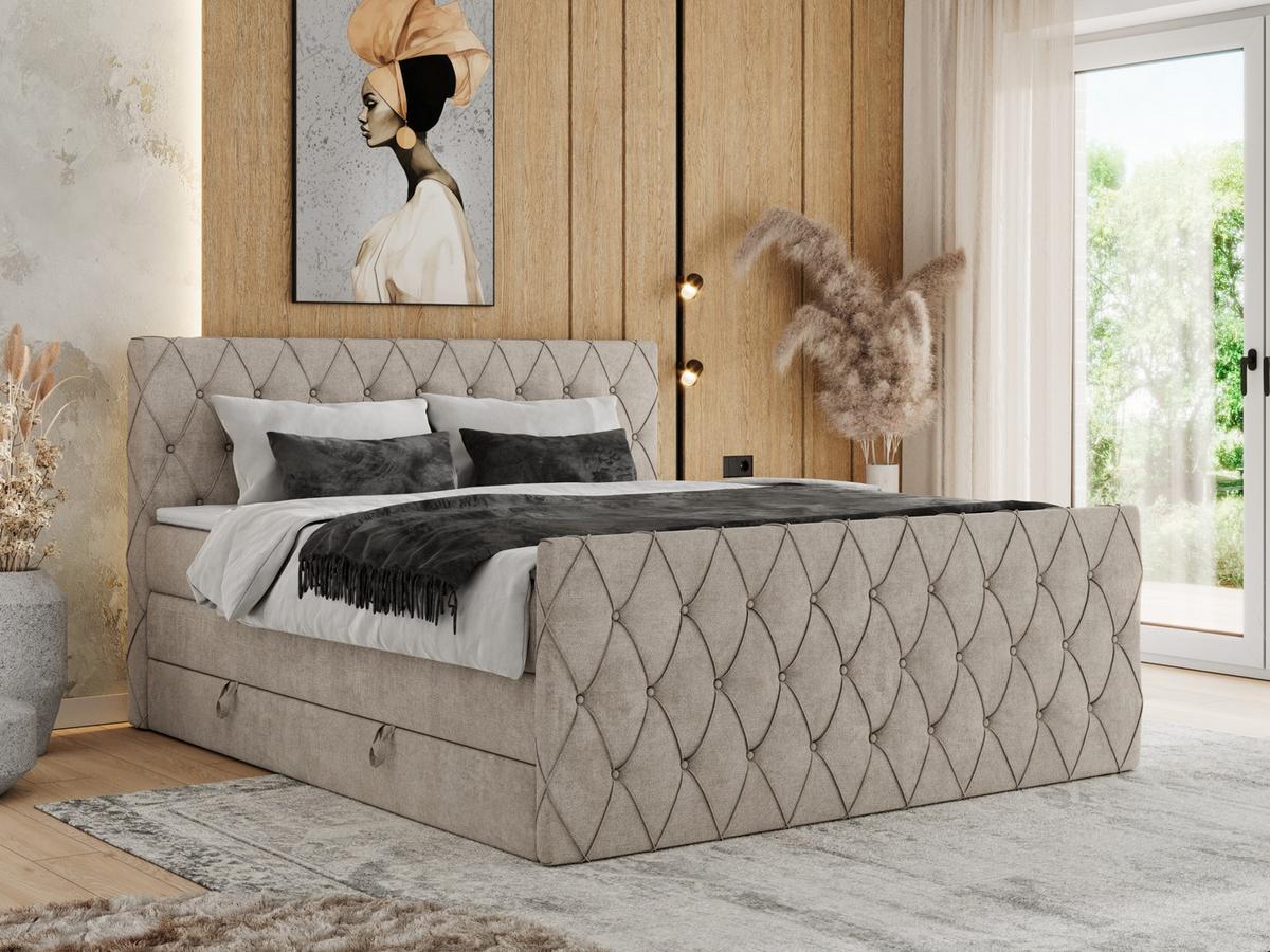BOXSPRINGBETT MIREN KING DUO 200/200 Beige Struktur - H3 - Beige, Holz/Textil (200/200cm) - MKS