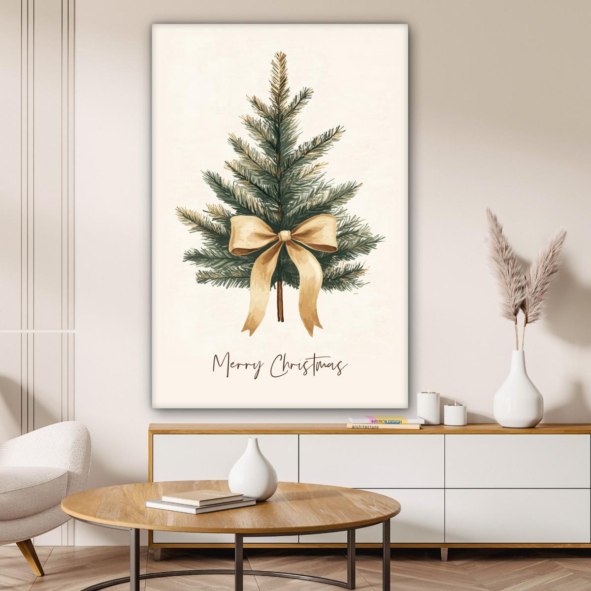 LEINWANDBILD Weihnachtsbaum - Weihnachten - Frohe Weihnachten - Beige Deko Groß 90x140 cm - Sandfarben, Textil (90/140cm) - MuchoWow