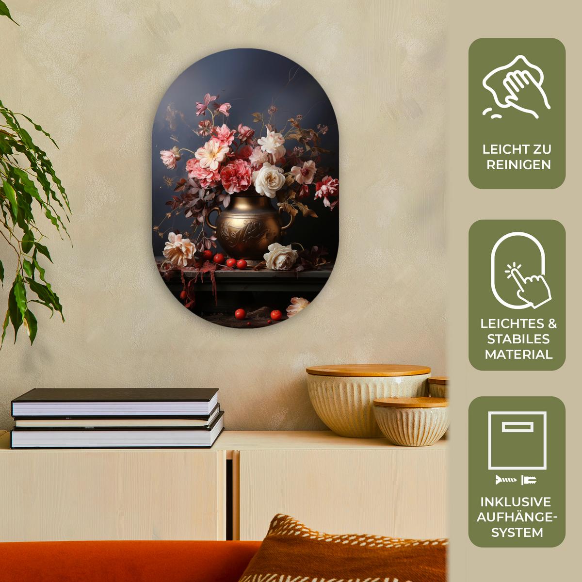 WANDBILD Stilleben - Blumen - Rosen - Blumenstrauß - Vase Deko Wohnzimmer 40x60 cm - Dunkelbraun, Kunststoff (40/60cm) - MuchoWow