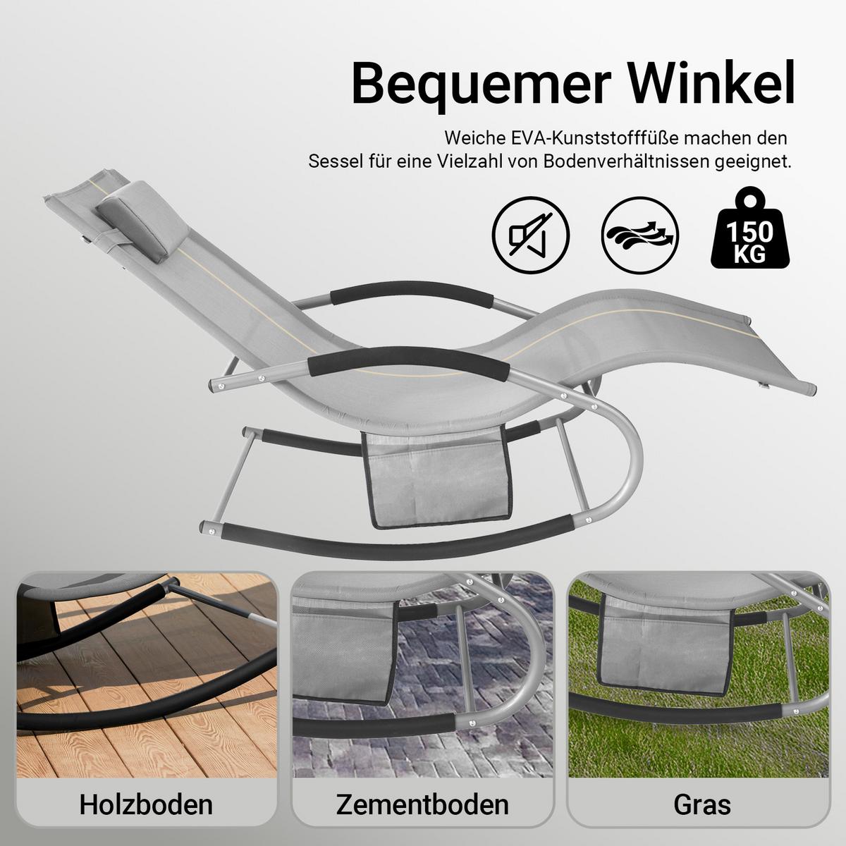 SONNENLIEGE mit Kopfkissen, Gartenliege bis 150kg, Hellgrau - Grau, Metall (63/87/150cm) - SoBuy
