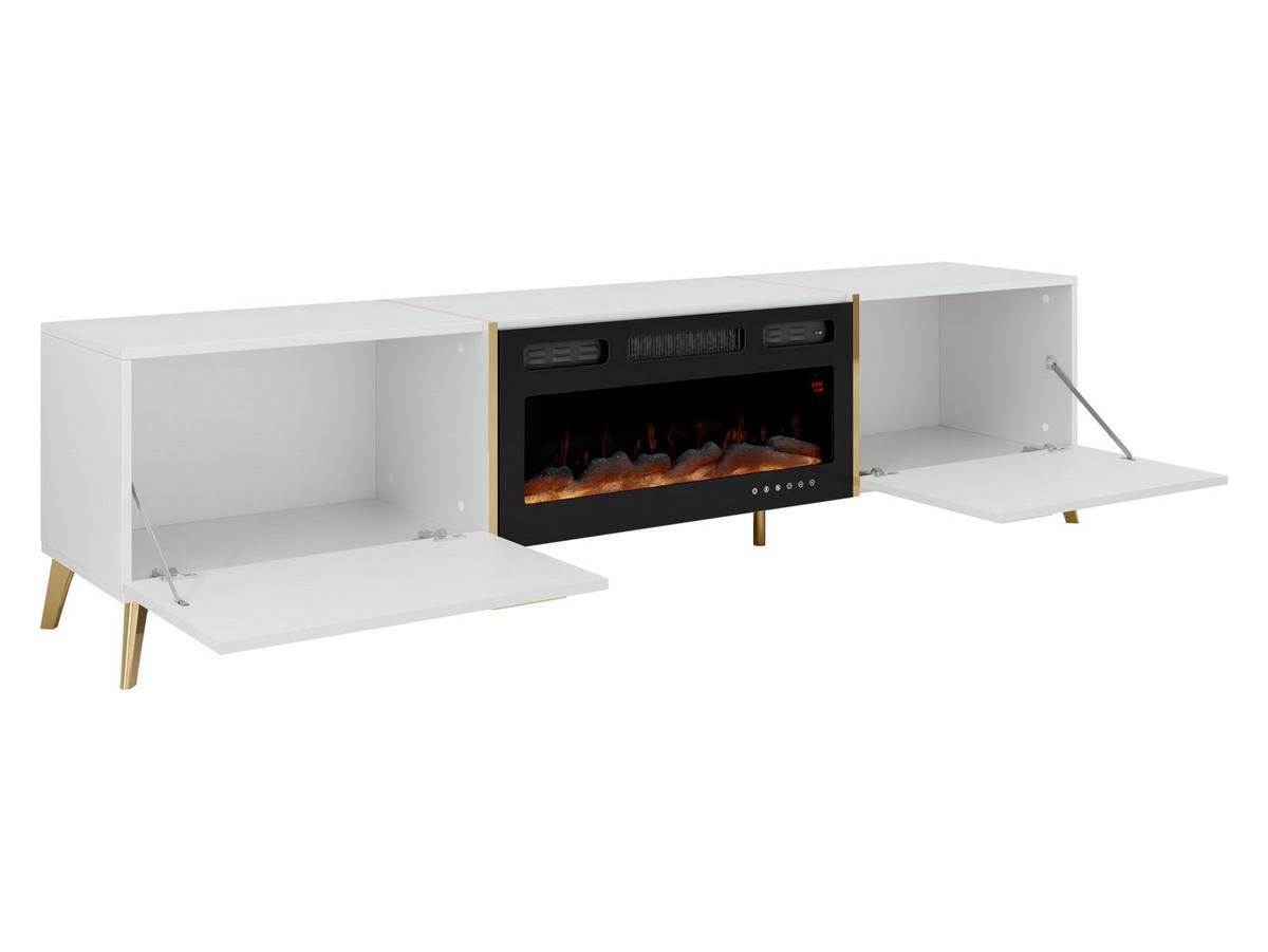 TV-LOWBOARD Picru 2D EF mit Kamin - Goldfarben/Weiß, Holzwerkstoff/Kunststoff (214/50/38cm) - MIRJAN24