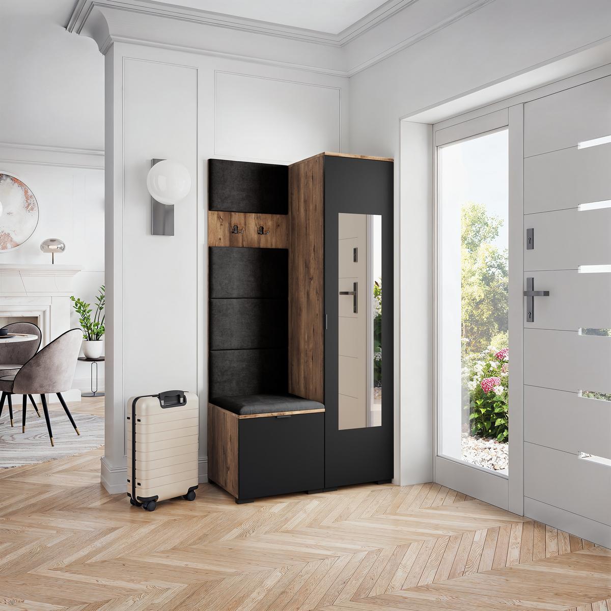 GARDEROBENSCHRANK VIRA 95/181/51 cm Modern Eichefarben - Eichefarben/Schwarz, Holzwerkstoff (95/181/51cm) - MASSENO