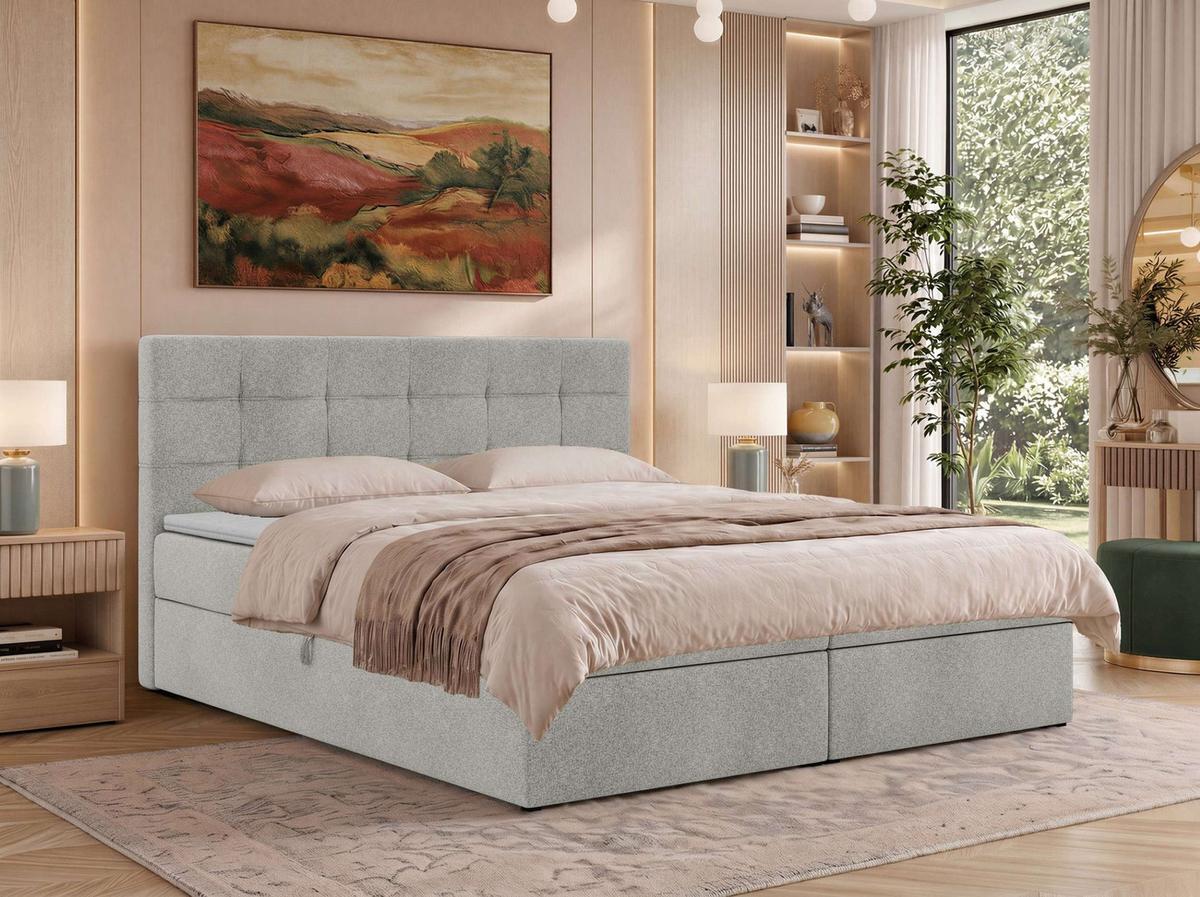 BOXBETT SOLVEN 200/200 - Hellgrau Stukture - Topper Visco - H3 - Hellgrau/Schwarz, Kunststoff/Textil (200/200cm) - MKS