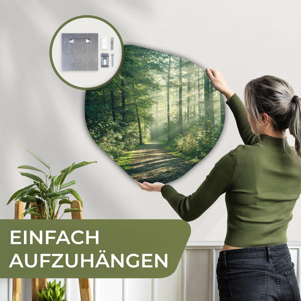 WANDBILD Wald - Weg - Sonne - Bäume - Grün - Natur Wandbild 60x60 cm - Waldgrün, Kunststoff (60/60cm) - MuchoWow