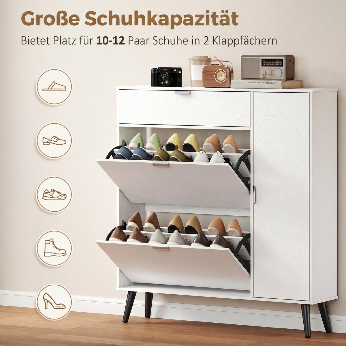 SCHUHSCHRANK Spanplatte-MDF Weiß - Silberfarben/Schwarz, Holzwerkstoff/Metall (23.8/106.6/99.4cm) - HOMCOM