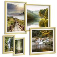 BILDER SET 5er Set - 50x50 cm & 20x30 cm & 40x60 cm Goldrahmen - Grüne Blätter von eleganten Sukkulenten - Goldfarben, Kunststoff (40/60cm) - TULUP