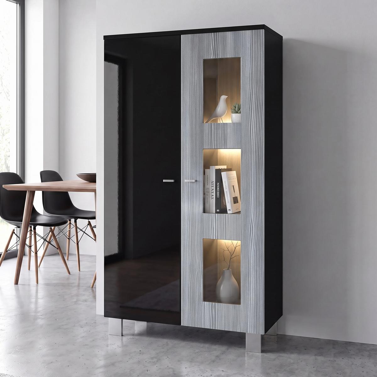 VITRINE Denjo Tür in Avola-Anthrazit - Anthrazit, Holzwerkstoff (71/129/35cm) - Vladon