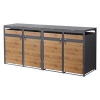 MÜLLTONNENBOX 4er Anthrazit-Holzoptik - Braun, Metall (264/120/80cm) - ML-DESIGN