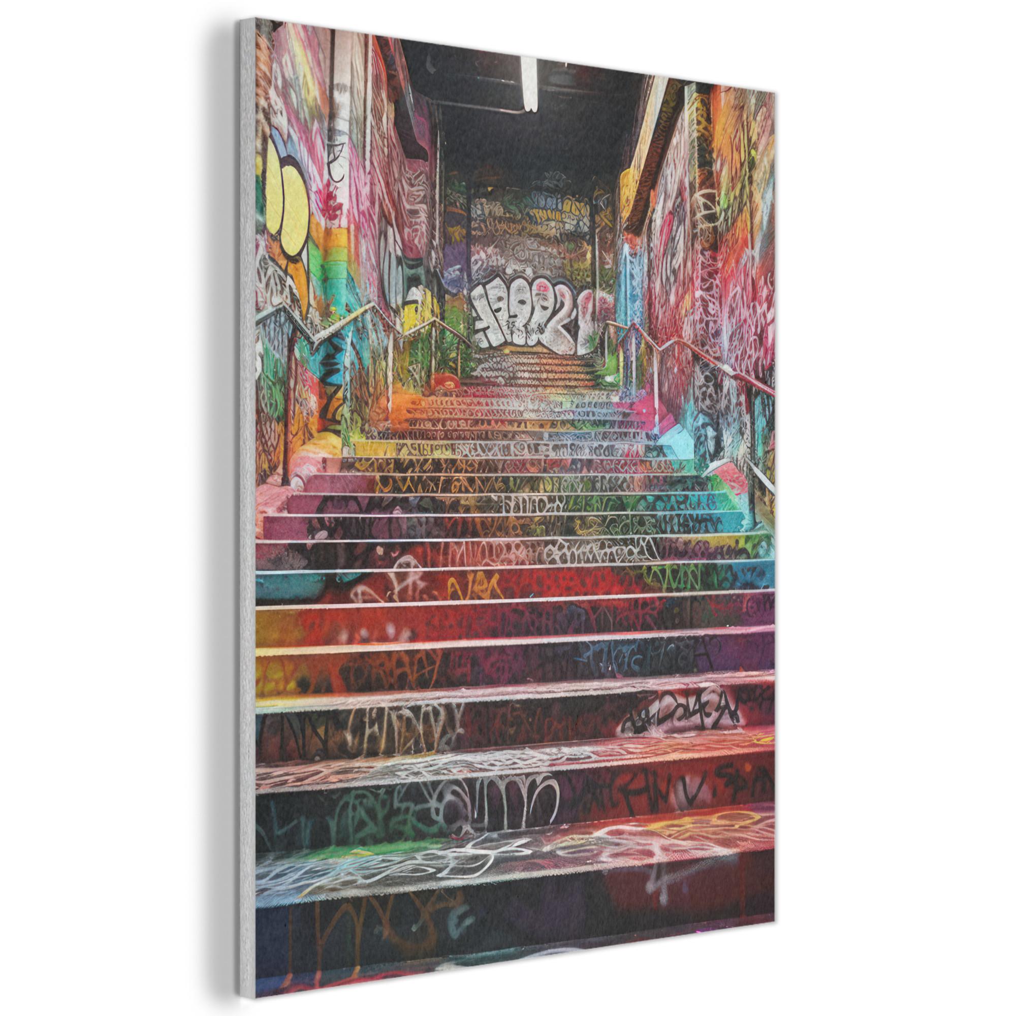 AKUSTIKBILD Treppe - Graffiti - Farben - Kunst Kunstdruck Schlafzimmer 50x70 cm - Multicolor, Kunststoff (50/70/0.9cm) - MuchoWow