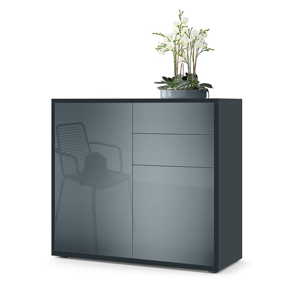 KOMMODE Ben Front in Grau Hochglanz - Grau, Holzwerkstoff (79/74/36cm) - Vladon