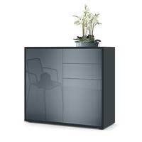 KOMMODE Ben Front in Grau Hochglanz - Grau, Holzwerkstoff (79/74/36cm) - Vladon