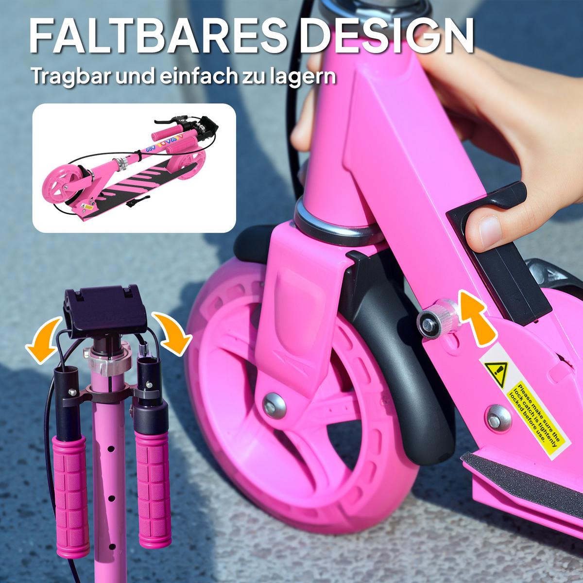 ROLLER Kinder Klappbar mit Verstellbarer Lenkerhöhe, 2 Leuchtenden Räder Rosa - Rosa, Kunststoff/Metall (73/36/89cm) - AIYAPLAY