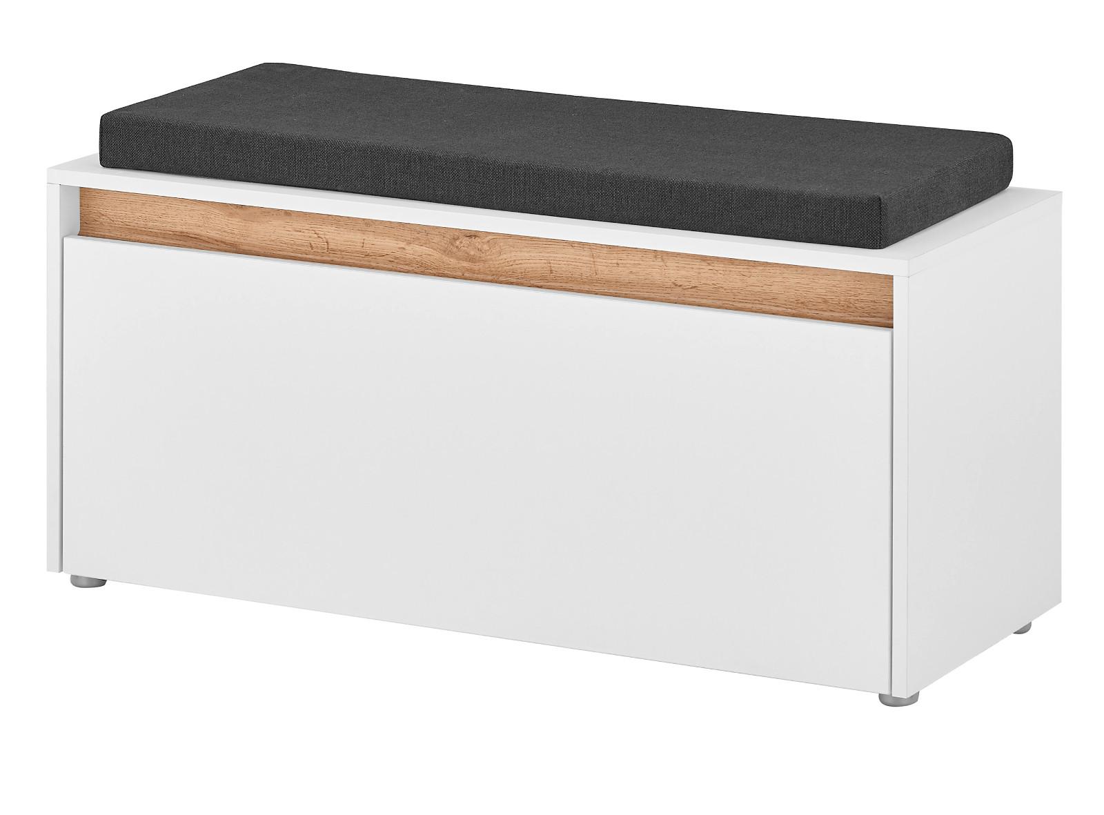 GARDEROBENBANK weiß, Eiche Wotan 100 cm, Schuhbank mit Sitzkissen - Eiche Wotan/Silberfarben, Holzwerkstoff/Kunststoff (100/45/40cm) - Furn.Design